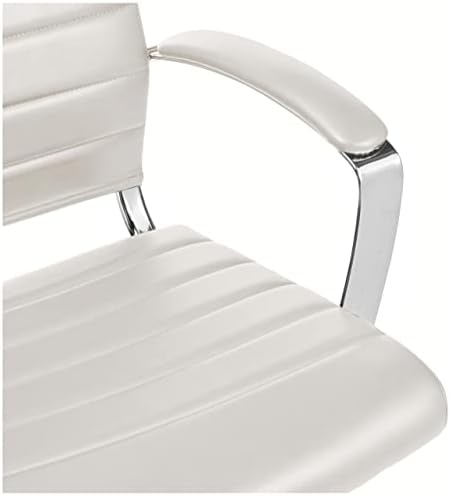 Amazon Basics High-Back Swivel Office Chair with Lumbar Support, Ergonomic Ribbed Faux Leather, Modern Style, 45.25" x 24.75" x 23.25", Stunning White