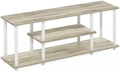 Furinno Turn-N-Tube No Tools 3D 3-Tier Entertainment TV Stand up to 50 inch TV, Round Tubes, Oak | for TV up to 50 Inch, Open Frame Rectangular Entertainment Center with Storage Shelf, TV Console, for Living Room, Bedroom