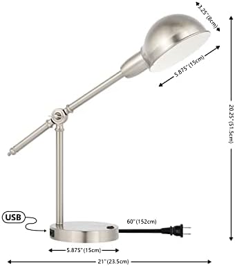 JONATHAN Y Curtis Task Lamp 20.25" Industrial Metal Adjustable USB, Nickel