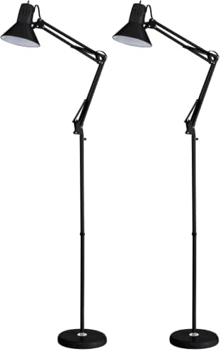 Bostitch Office VLF100F Swing Arm Metal Floor Lamp, Multi-Joint Adjustment, Includes Replaceable LED Bulb (VLF), Black, Floor 72" Tall (Pack of 2)