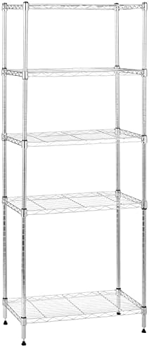Amazon Basics 5-Shelf Adjustable Storage Shelving Unit for Garage, Steel Wire Rack, 200 Pound Loading Capacity per Shelf, 23.2" x 13.4" x 60", Chrome Finish