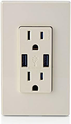 Leviton T5632-T Type-A USB in-Wall Charger with 15A Tamper-Resistant Outlet, USB Charger for Smartphones, Light Almond
