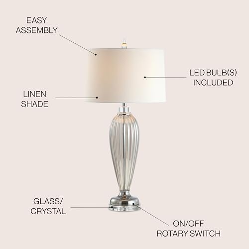 JONATHAN Y Julian 33.5" Traditional Fluted Glass Table Lamp, Smoked Gray