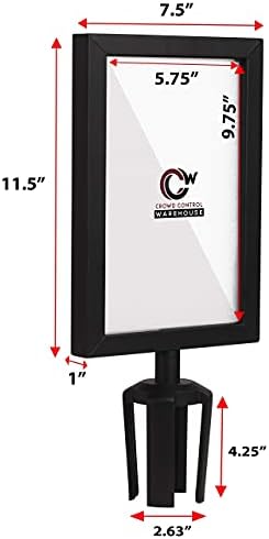 Crowd Control Warehouse Stanchion Post Top Sign Frame, 7 X 11 Inch Vertical