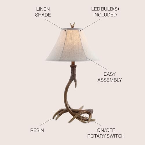 JONATHAN Y Antler Table Lamp Rustic Farmhouse Lodge 27.5" Resin, Brown