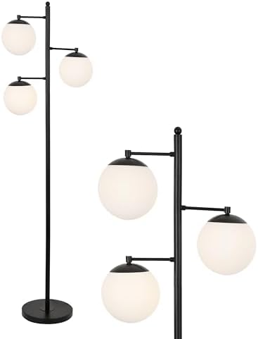 JONATHAN Y Ellie 3-Light Floor Lamp 66" Mid-Century Metal, Black