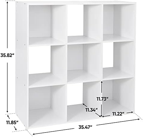 9 Cube Storage Shelf Organizer, Wood Bookshelf Organization Unit, Cube Shelves for Home Office Bedroom Living Room, White