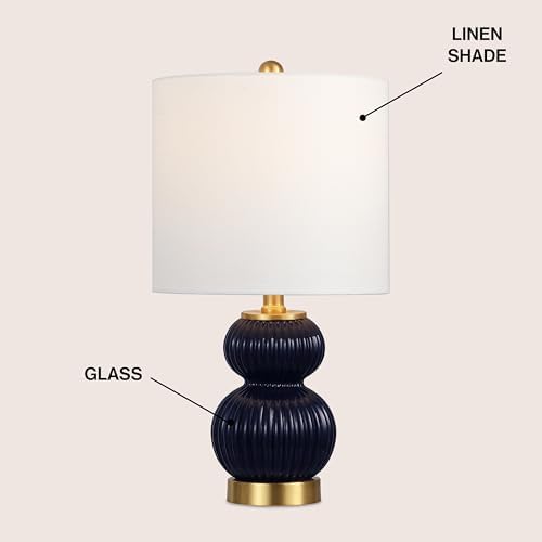 JONATHAN Y Daphne Ribbed Gourd Metal/Glass Table Lamp 20", Navy