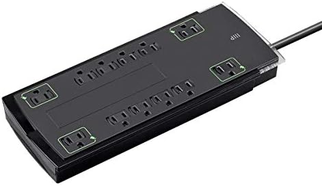 Monoprice 12 Outlet Slim Surge Protector - UL Rated, 4,230 Joules, Grounded And Protected Light Indicator, 10 Feet, Black