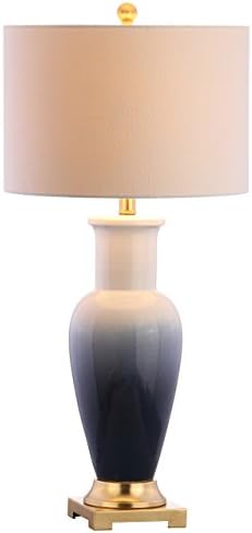 JONATHAN Y Dip Dye 31.5" Ceramic Metal Bedside Table Lamp, White/Navy