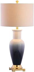 JONATHAN Y Dip Dye 31.5" Ceramic Metal Bedside Table Lamp, White/Navy