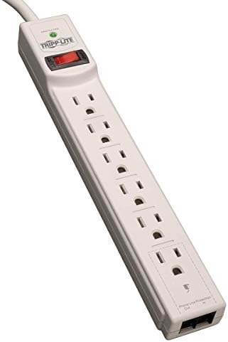 Tripp Lite 6 Outlet Surge Protector Power Strip, Black, 8ft Cord, Tel/Modem Protection, RJ11, $20,000 INSUANCE (TLP608TEL), Light Gray