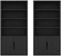 Manhattan Comfort Rivington Bookshelf, 79" Tall 4 Open Shelve Bookcase with Adjustable Shelves, and Soft Close Doors for Living Room or Home Office, Rounded Corner Storage Cabinet, Set of 2 in Black