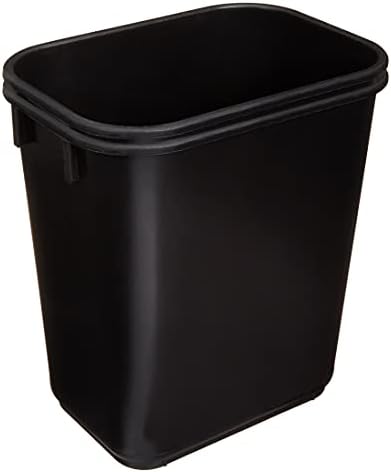 Amazon Basics Small Rectangular Commercial Office Wastebasket, Easy to Clean,11.4"L x 8"W x 12"H , 3 Gallon, Black, 2-Pack