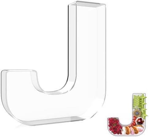 13.8" Extra Large Acrylic Letter Charcuterie Board Box, Reusable Fillable Letter Cake Candy Dish Display Serving Tray for Birthday Anniversary Party Decoration (J)