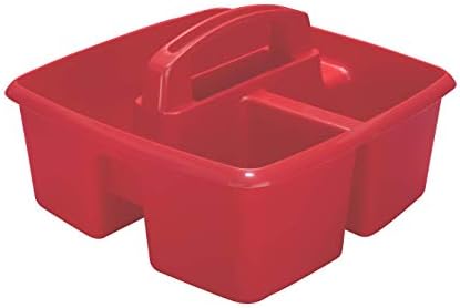 Storex 3-Compartment Small Caddy – Multipurpose Classroom Organizer with Handle, Red, 5-Pack (00949U06C)
