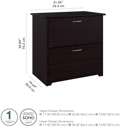 Bush Furniture Lateral File Cabinet - Cabot Collection 2 Drawer File Cabinet with Chrome Hardware | Elegant Filing Cabinet for Home Office, Letters, Legal and A4 Files | Espresso Oak