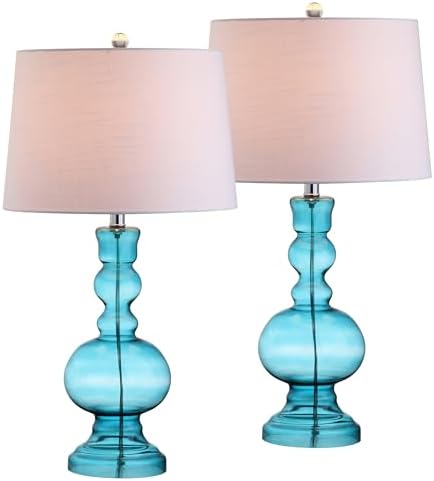 JONATHAN Y Genie 28.5" Glass Table Lamp, Aqua, Set of 2