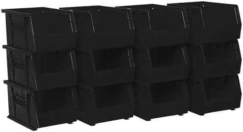 Akro-Mils 30237 AkroBins Plastic Storage Bins, 9"x6"x5", Black, 12-Pack
