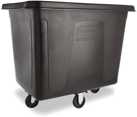 Rubbermaid Commercial Products Cube Basket Truck with Wheels/Casters, 500 lbs Capacity, Rectangular, Black, For Laundry/Waste/Trash/Heavy Materials