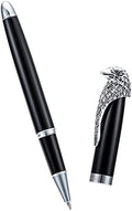 Wikult Personalized Fuliwen Black Rollerball Pen, Bald Eagle Head Clip, Customized Pen Gift Collection with Small Pen Bag, Engraved with Your Name