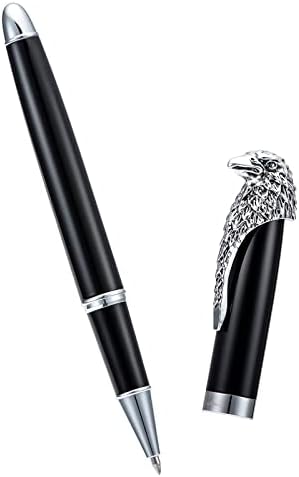 Wikult Personalized Fuliwen Black Rollerball Pen, Bald Eagle Head Clip, Customized Pen Gift Collection with Small Pen Bag, Engraved with Your Name