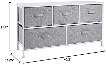 Amazon Basics Extra Wide Fabric 5-Drawer Storage Organizer Unit for Bedroom Closet, White