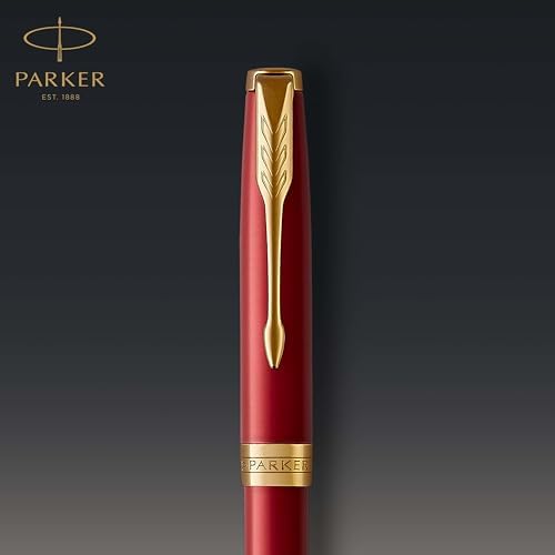 Parker Sonnet Ballpoint Pen | Red Lacquer with Gold Trim | Medium Point Black Ink | Gift Box