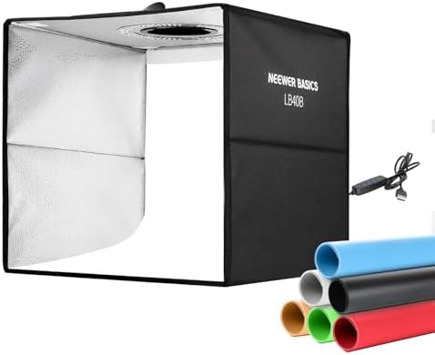NEEWER Basics Photo Studio Light Box, 16"x16"x15" Bi Color Folding Photo Booth Shooting Tent with 6 Color Backdrops, 120 LEDs CRI95+ Dimmable for Tabletop Jewelry Electronics Food Photography, LB40B