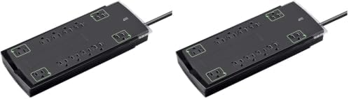 Monoprice 12 Outlet Slim Surge Protector - UL Rated, 4,230 Joules, Grounded and Protected Light Indicator, 10 Feet, Black (Pack of 2)