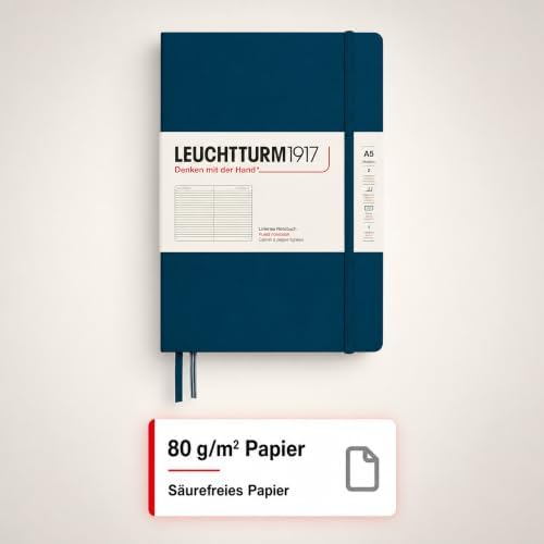 LEUCHTTURM1917 - Notebook Hardcover Medium A5-251 Numbered Pages for Writing and Journaling - Thinking Ahead (Ruled Paper, Deep Sea)