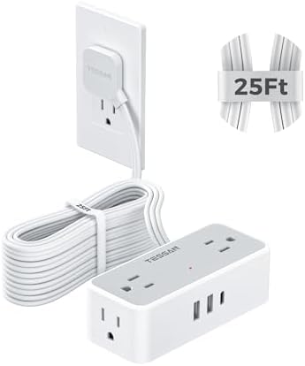 TESSAN Extension Cord 25 FT, Power Strip with 900J Surge Protection, Grey