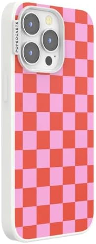 PopSockets iPhone 13 Pro Phone Case with MagSafe- to-Go Wrap | Magnetic, Wireless Charging, Camera & Drop Protection, Checkered, Red, Textured