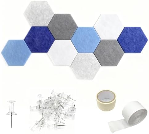 Hexagon Cork Board Tiles 10-Pack - Blue, with Adhesive & Push Pins