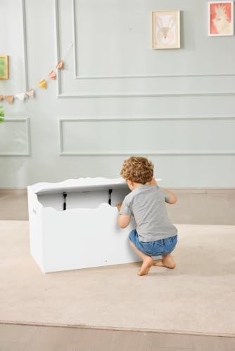 Amazon Basics Kids Wooden Toy Storage Chest with Safety Lid, Spacious Organizer for Bedroom, White, 30" x 18" x 19"