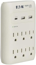 Eaton Tripp Lite SK60C Wall Surge Protector Power Strip & USB Wall Charger, 6-Outlet Extender, 1 USB-C + 2 USB Ports, 1080 Joules, Multi-Plug Outlet Splitter, Gray, Lifetime Manufacturer's Warranty