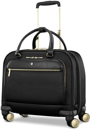 Samsonite Mobile Solutions 2 Spinner Mobile Office - Carry-On Rolling Laptop Bag with USB Pass-Through, Padded Laptop & Tablet Sleeves, File Organizer, Smooth Spinner Wheels, StackIt™ Strap - Black