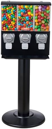 VEVOR Commercial Vending Machine, Triple Compartment Candy Dispenser with Iron Stand, Gumball and Candy Machine for Business, Coin Operated Gumball Bank for Toy Capsules Bouncy Balls Candy Nut, Black