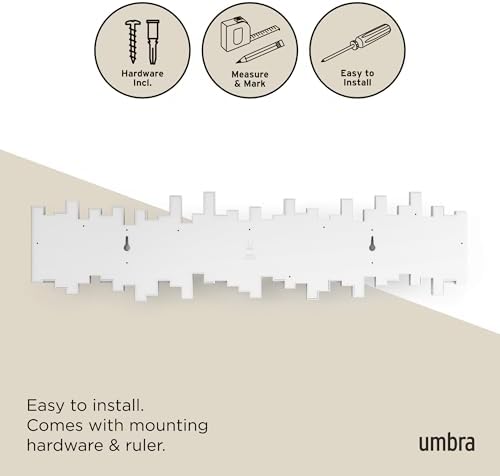 Umbra Sticks Wall Coat Rack, Wall Mount 8 Retractable Hooks, White