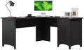 Bush Home L Shaped Desk with Storage for Home Office, Modern Farmhouse Corner Table with Drawers and Cabinets, Salinas Collection, Vintage Black