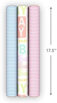 Hallmark Wrapping Paper Mini Rolls, 3-Pack (Baby Shower) 60 Sq. Ft.