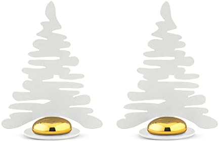 Alessi Barkplace Tree BM16S2 W - Set of Two Placecards with The Shape of a Christmas Tree, in Colored Steel with Epoxy Resin, White with Porcelain Magnet