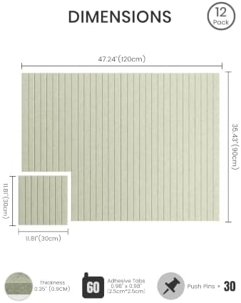 Bumusty 48"x 36" Large Felt Bulletin Board Tiles, Sage