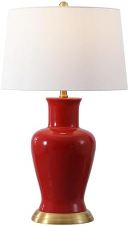 JONATHAN Y Julian Classic Ceramic Urn Metal LED Table Lamp 29", Red