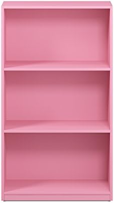 Furinno Basic 3-Tier Book Shelf with Open Shelves, Pink