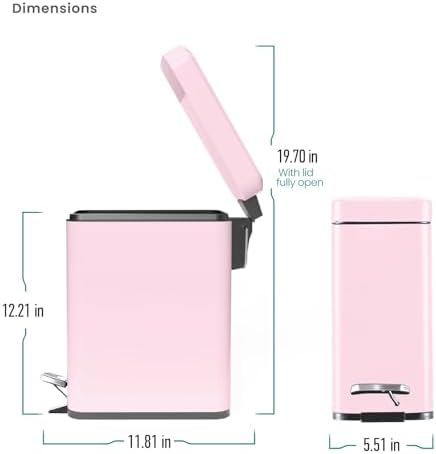 Home Zone Living 2-Pack 1.3 Gallon Small Pink Bathroom Trash Can with Lid and Step Pedal, Stainless Steel Wastebasket with Slim Design for Home and Office, 5 Liters