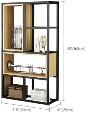 Wood Industrial Cube Bookcase with Shelves & Open Back Iron Bookshelf Floor Steel & Wood Shelf Multi-Layer Shelf Storage Rack Office Partition Display Rack Natural 31.5" L x 9.8" W x 63" H