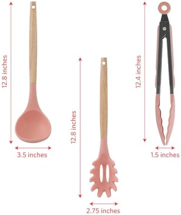 Glad Silicone Kitchen Utensils Set, 8pcs - Nonstick Cooking Tools with Wooden Handles and Utensil Holder - Spatula Set with Turner, Ladle, Spoons, Tongs, and Spaghetti Server - Rust