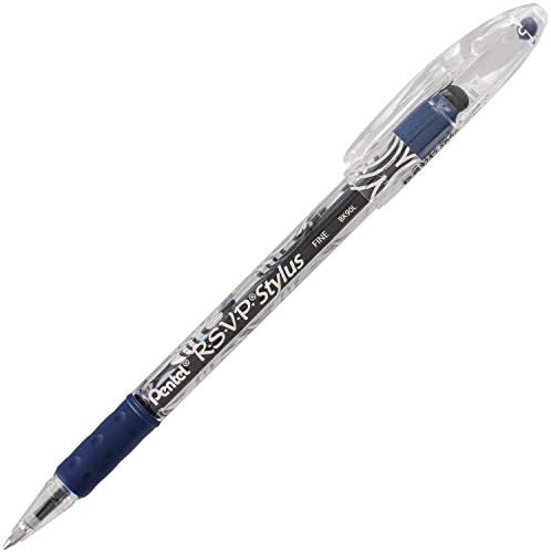 Pentel RSVP STYLUS Ballpoint Pen, Fine Line, Blue Ink (BK90L-C)