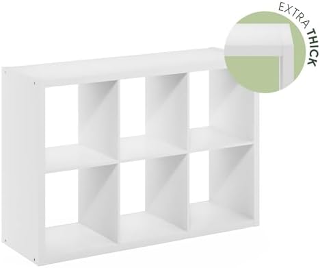 Furinno Cubicle Book Shelf Set of 2, 6-Cube Bookshelf, White